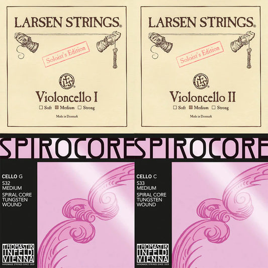 Larsen Soloist A & D, Spirocore Tungsten G & C Combo Cello String Set